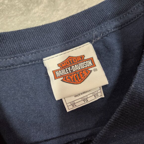 Harley Davidson Shirt Mens XL Navy Blue Distressed Logo Cancun Mexico Stratman - Picture 2 of 8